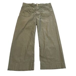Anthropologie Maeve The Colette Wide Leg Cotton Linen Cropped Pants Sz 34 Olive